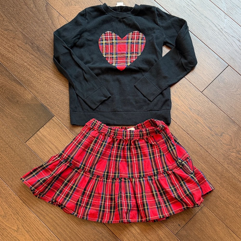 Crewcuts Plaid Red and Black Kids Skirt and Sweater Set Small 6/7 C12-007